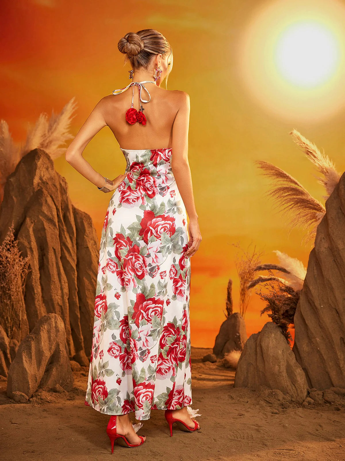 Rosa Flower Halter Maxi Dress