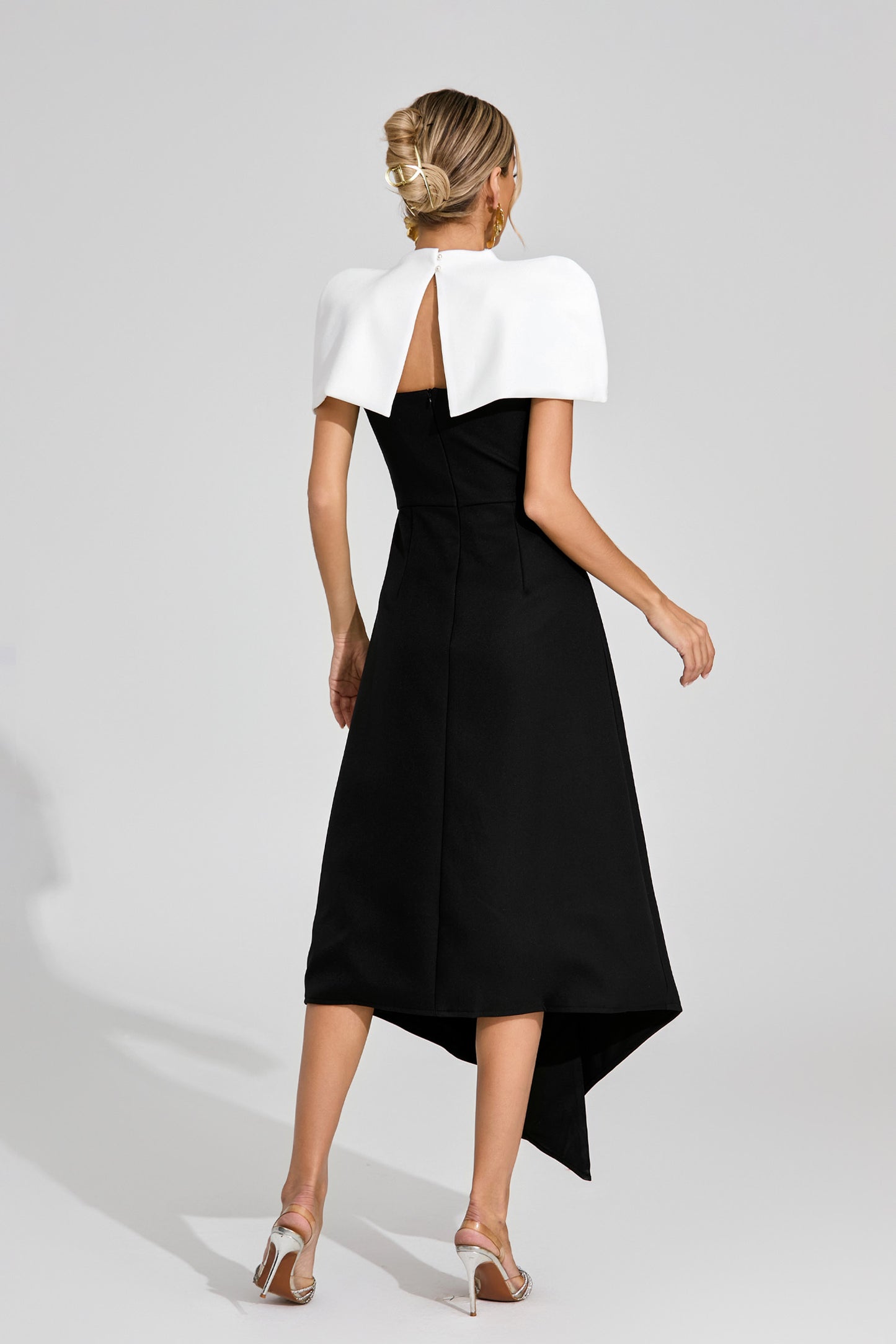 Noir Éclat Asymmetric Cape Dress