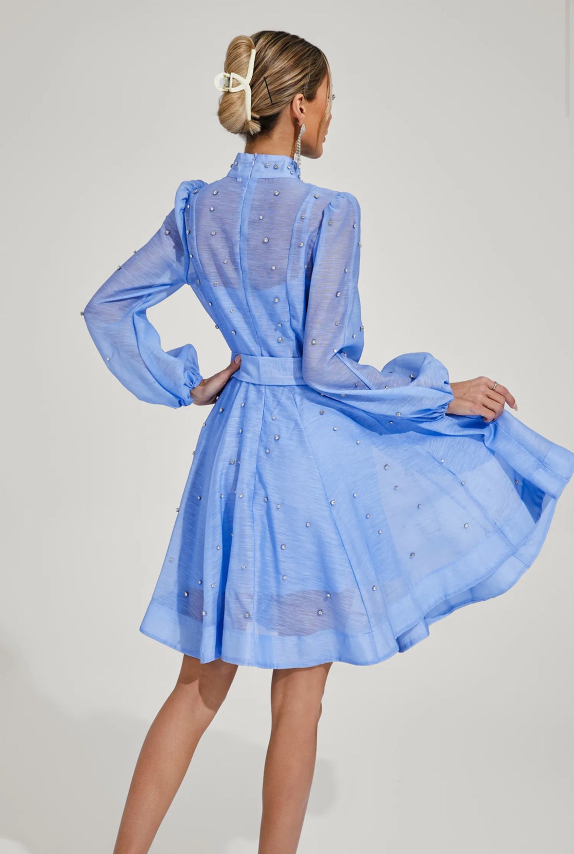 Amira Crystal Studded Flare Mini Dress