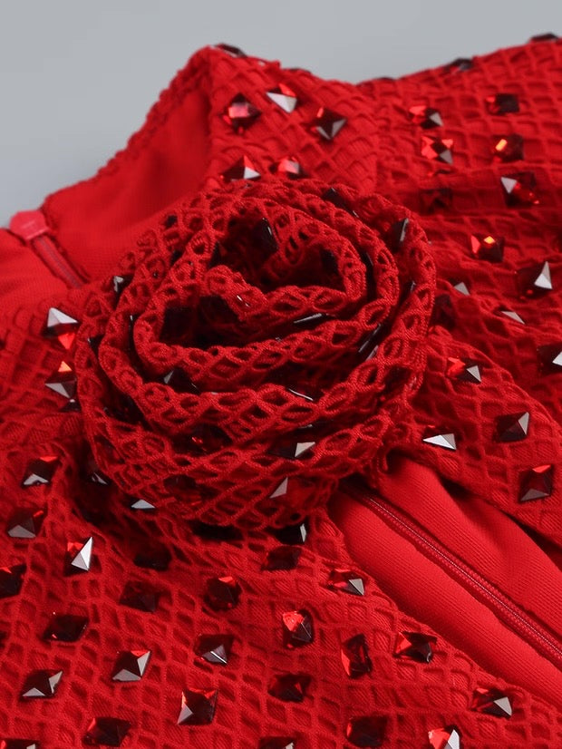 Scarlet Crystal Rose Midi Dress