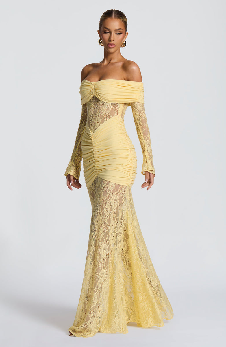 Amaya Ruched Lace Gown