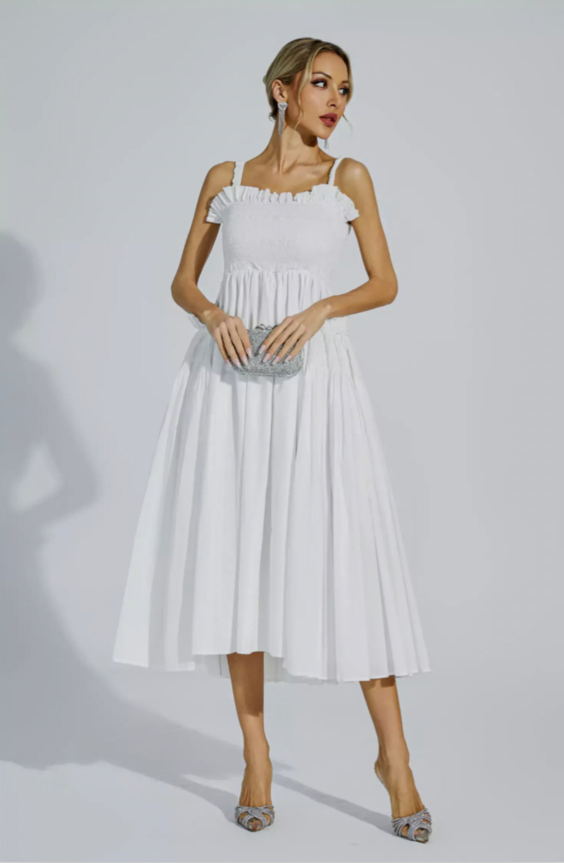 Adele white flare midi dress