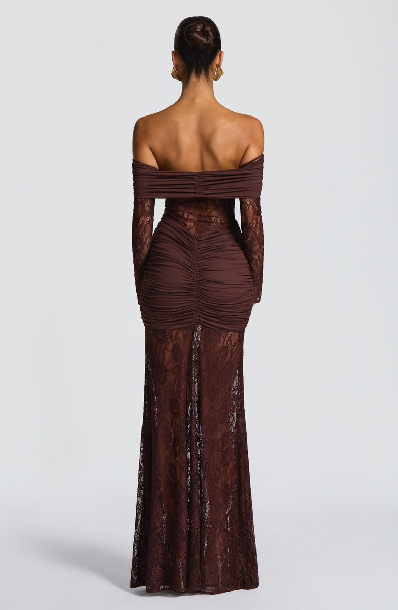 Amaya Ruched Lace Gown