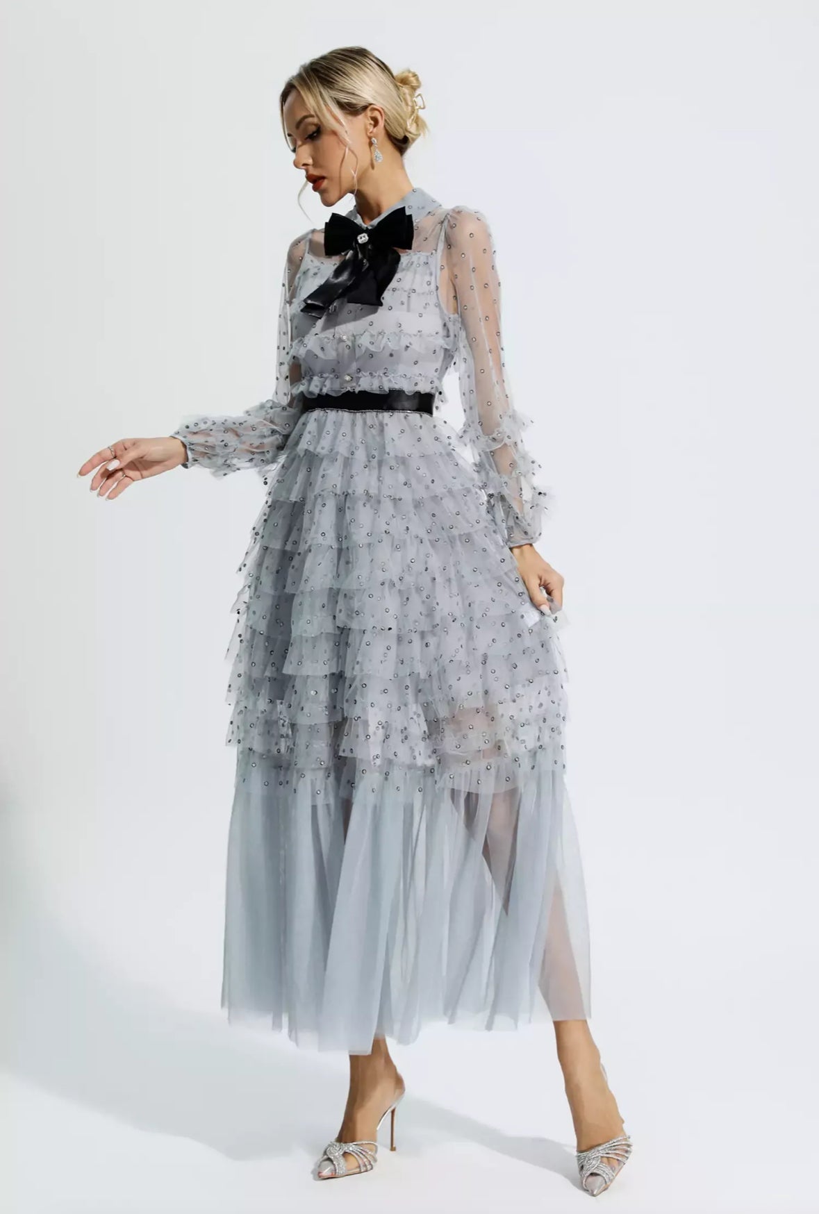 Black mesh maxi dress