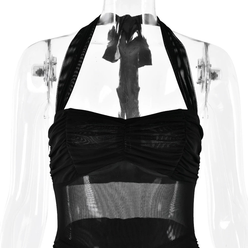 Valentina Sheer Halter Panel Gown