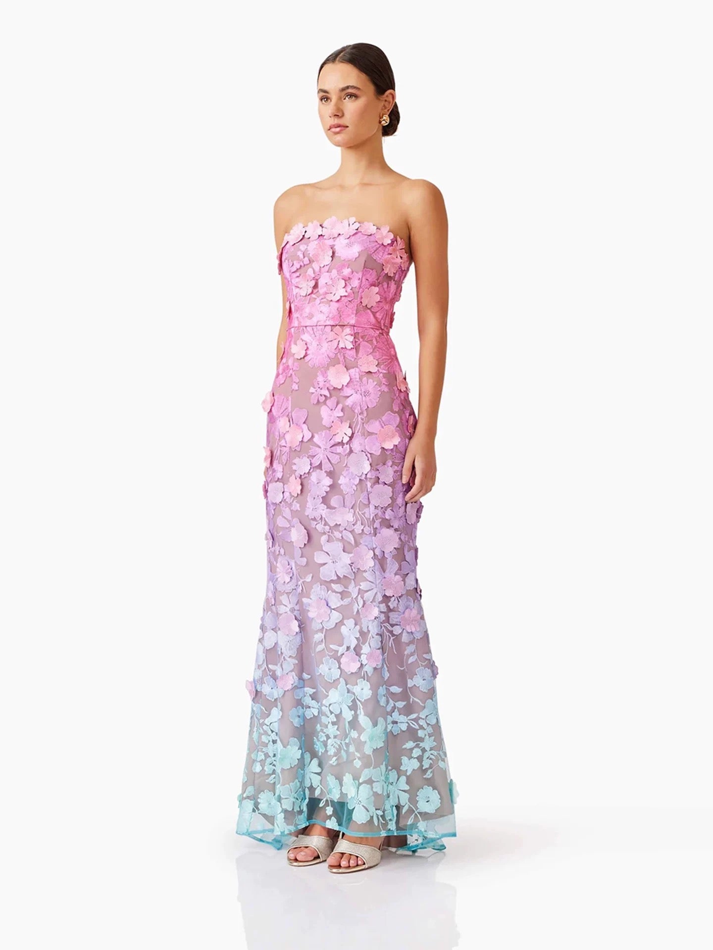 Fleur Ombre Strapless Gown