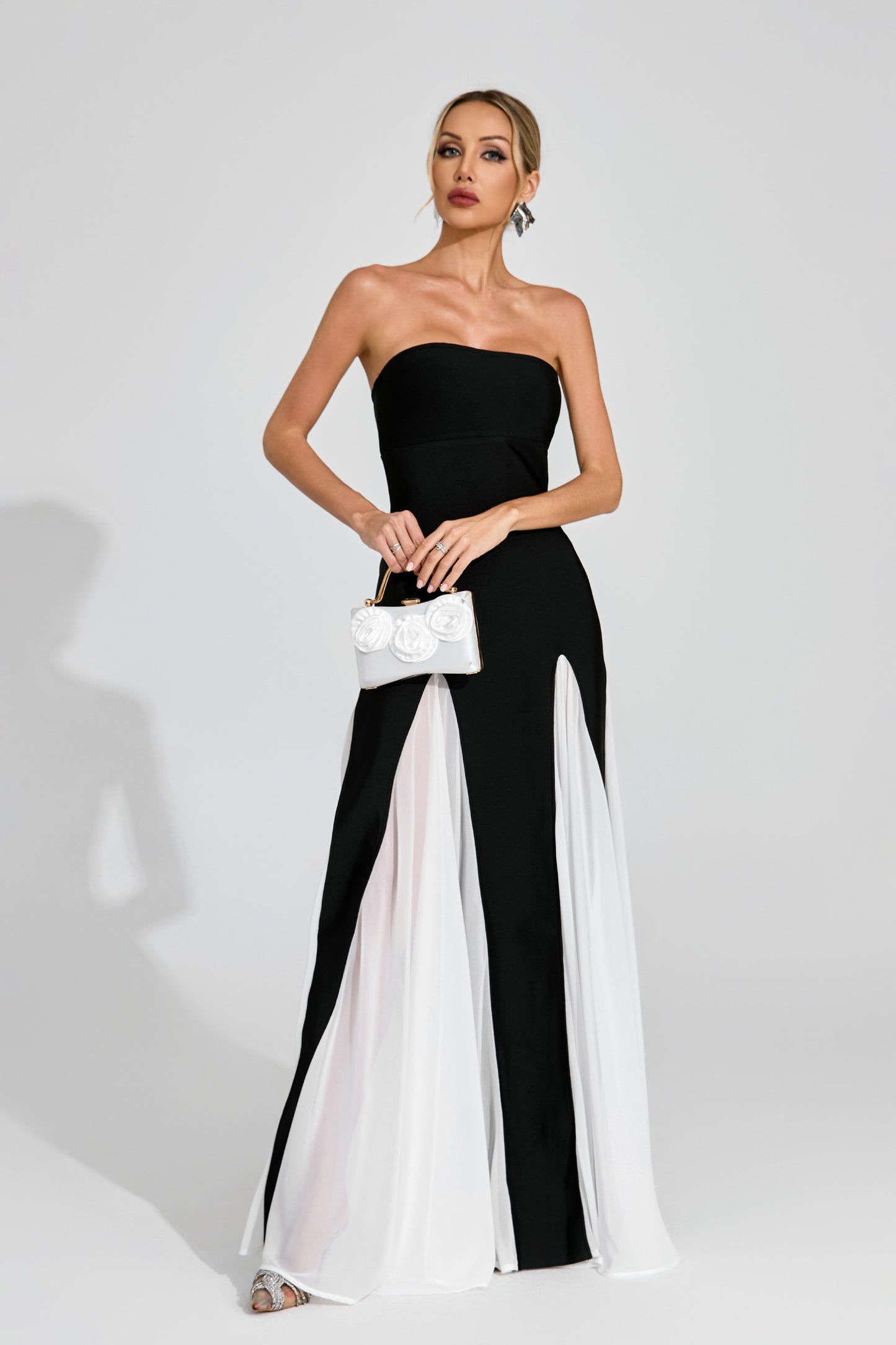 Monique Monochrome Strapless Evening Gown