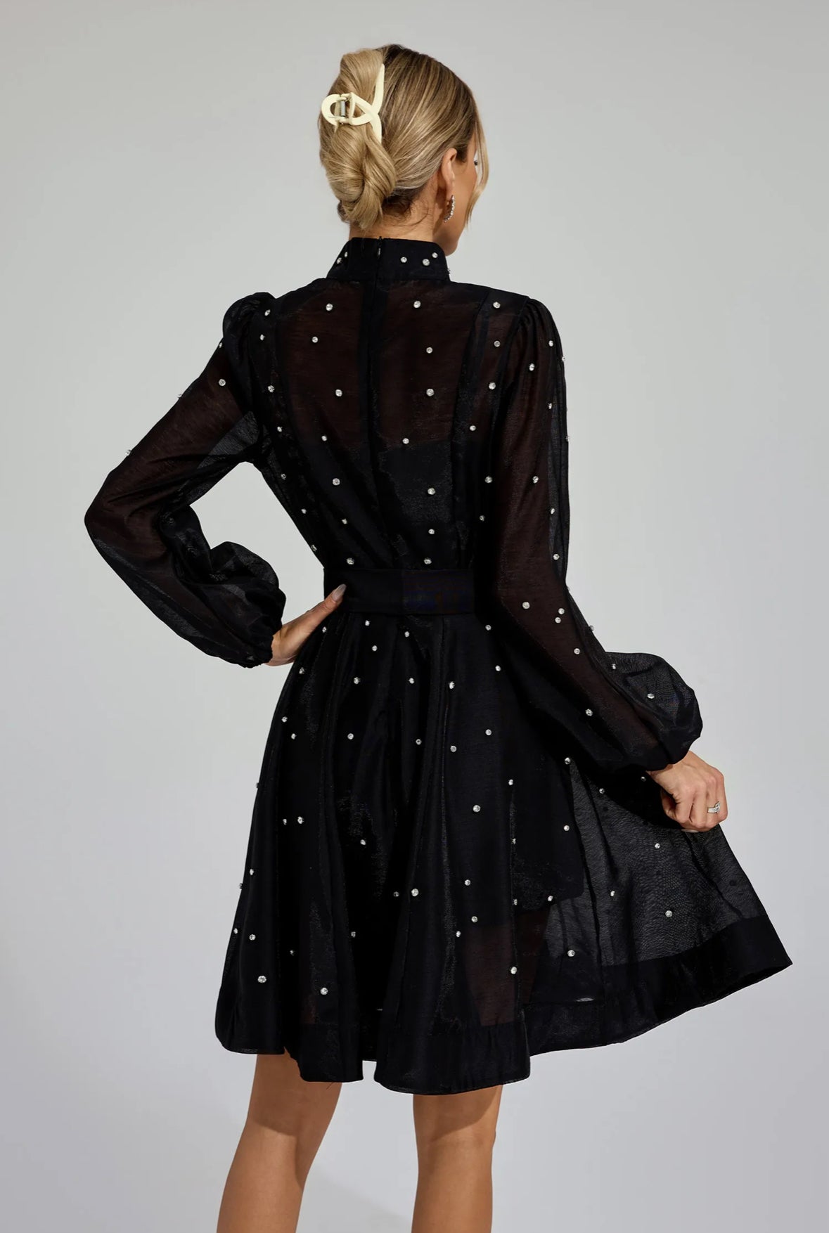 Amira Crystal Studded Flare Mini Dress