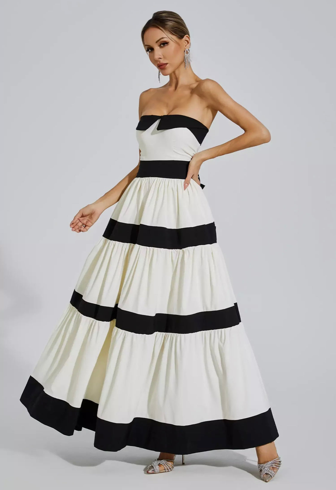 Valéry stripe bow knot maxi dress