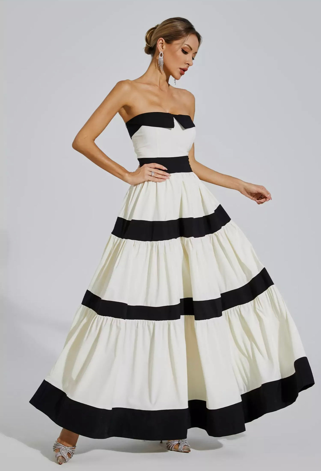 Valéry stripe bow knot maxi dress
