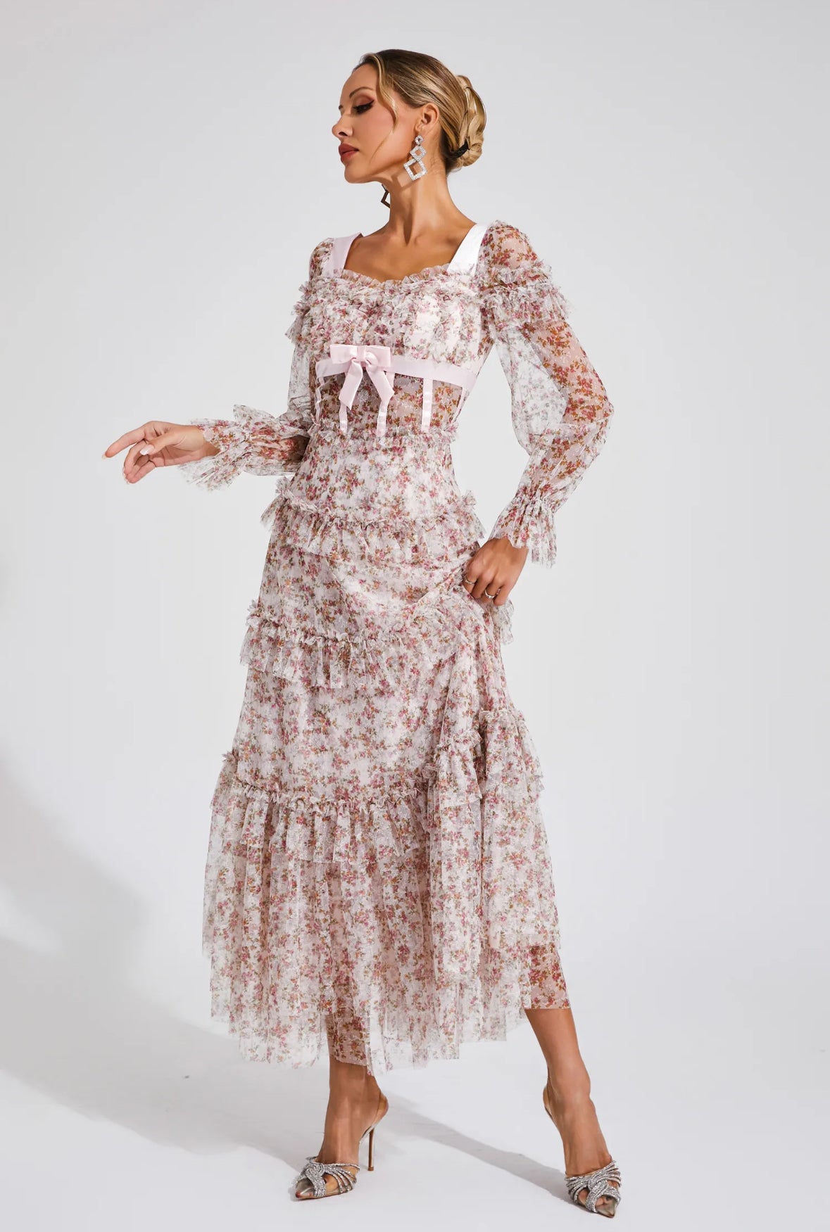 Floral mesh maxi dress
