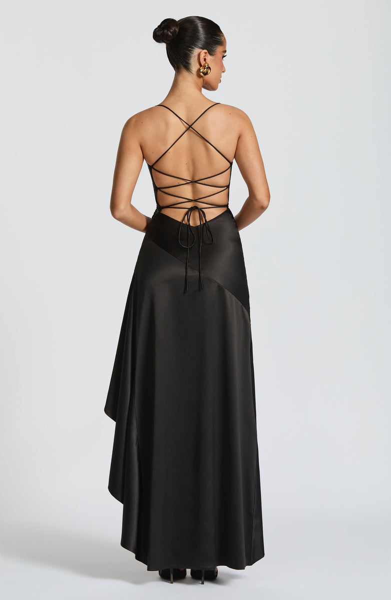 Soleil Draped High-Low Satin Gown