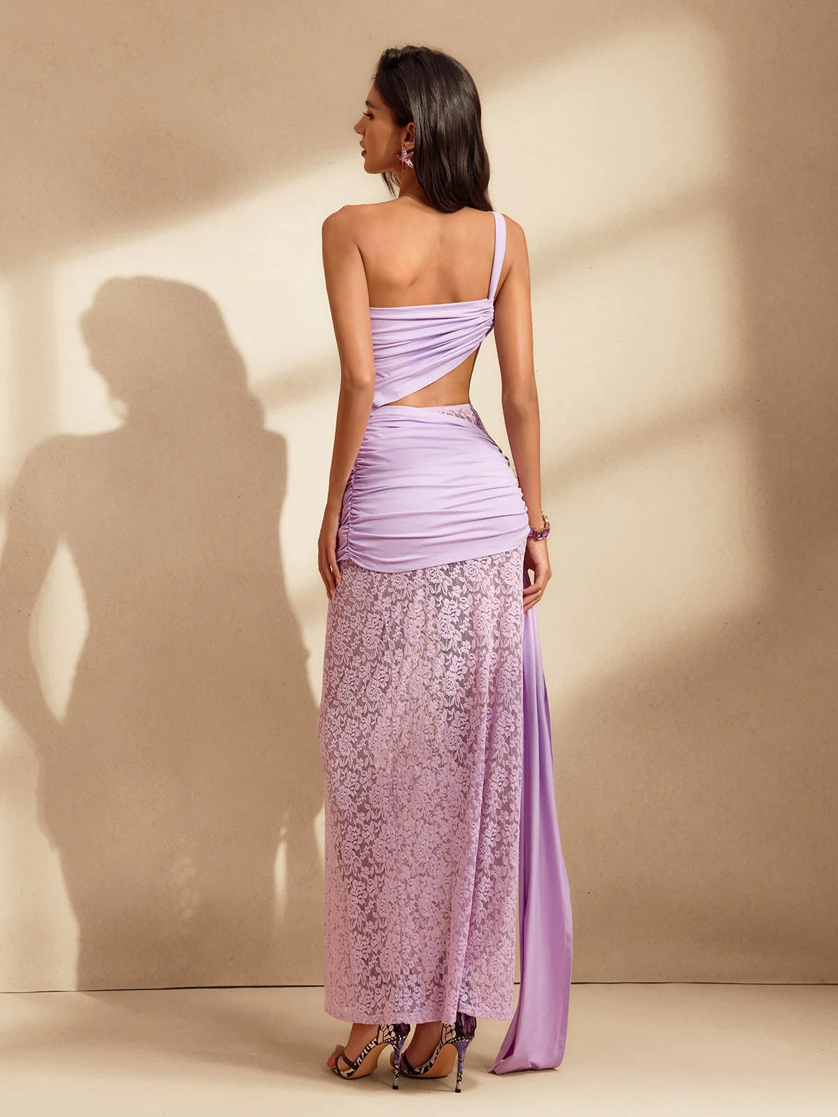 Zahra One-Shoulder Cutout Lace maxi Dress
