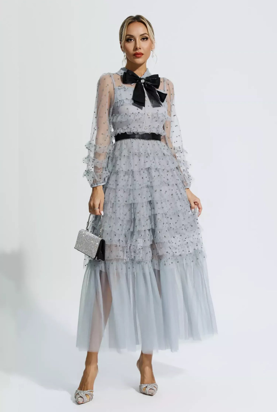 Black mesh maxi dress