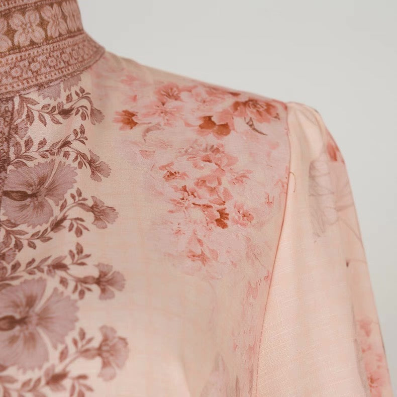 Floral Mandarin Embroidered Dress