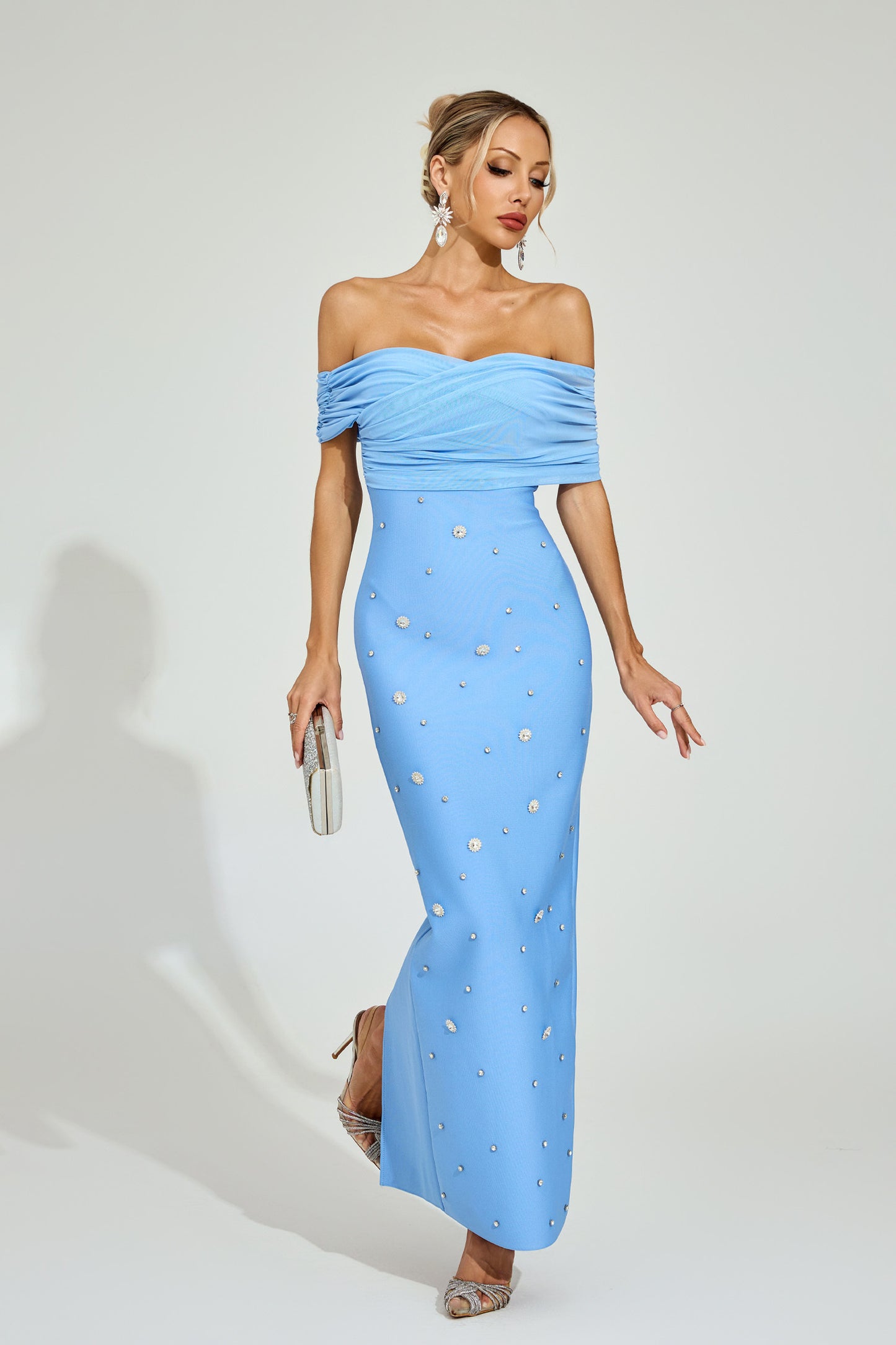 Azure Pearl Off-Shoulder Gown