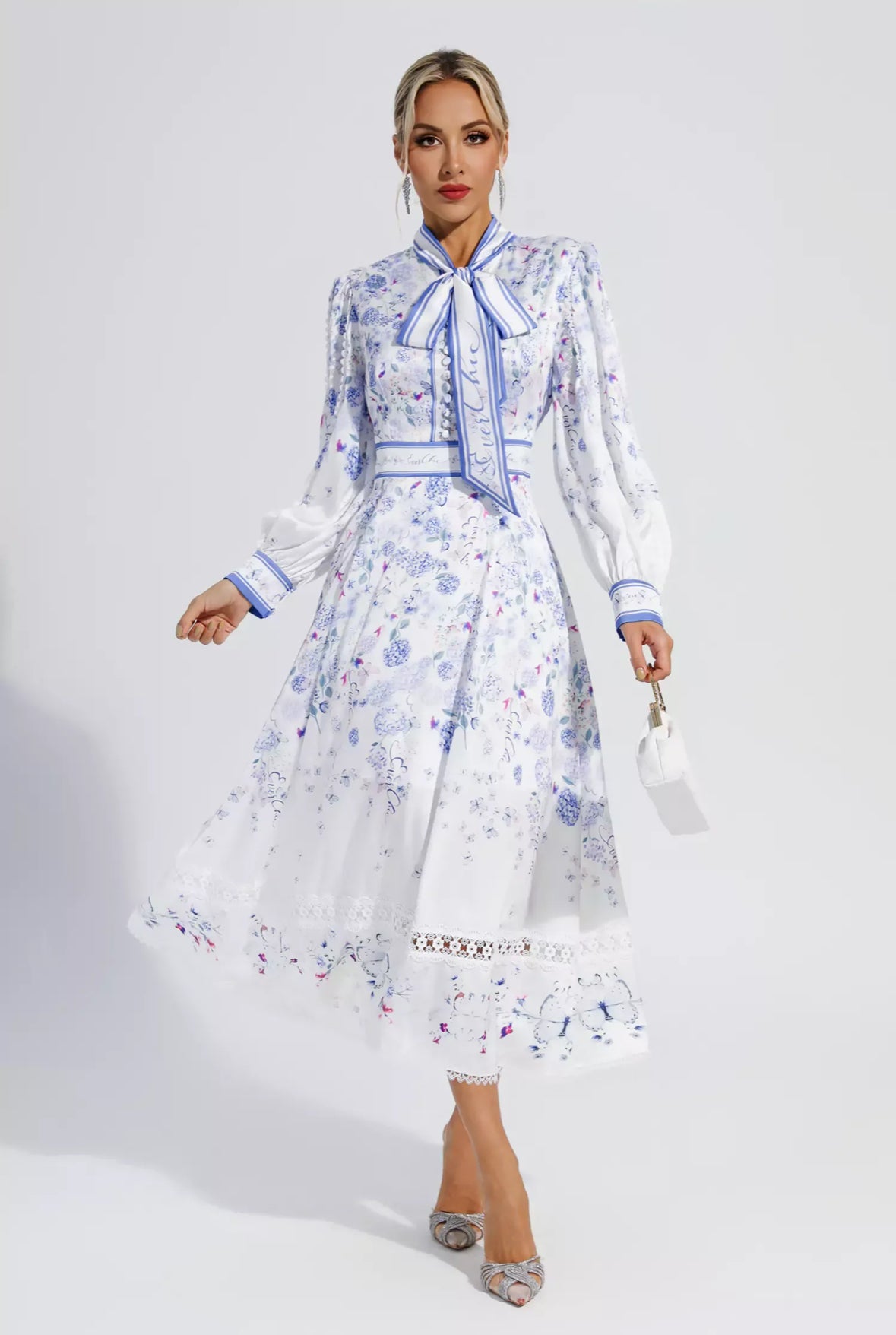 Blue floral midi dress