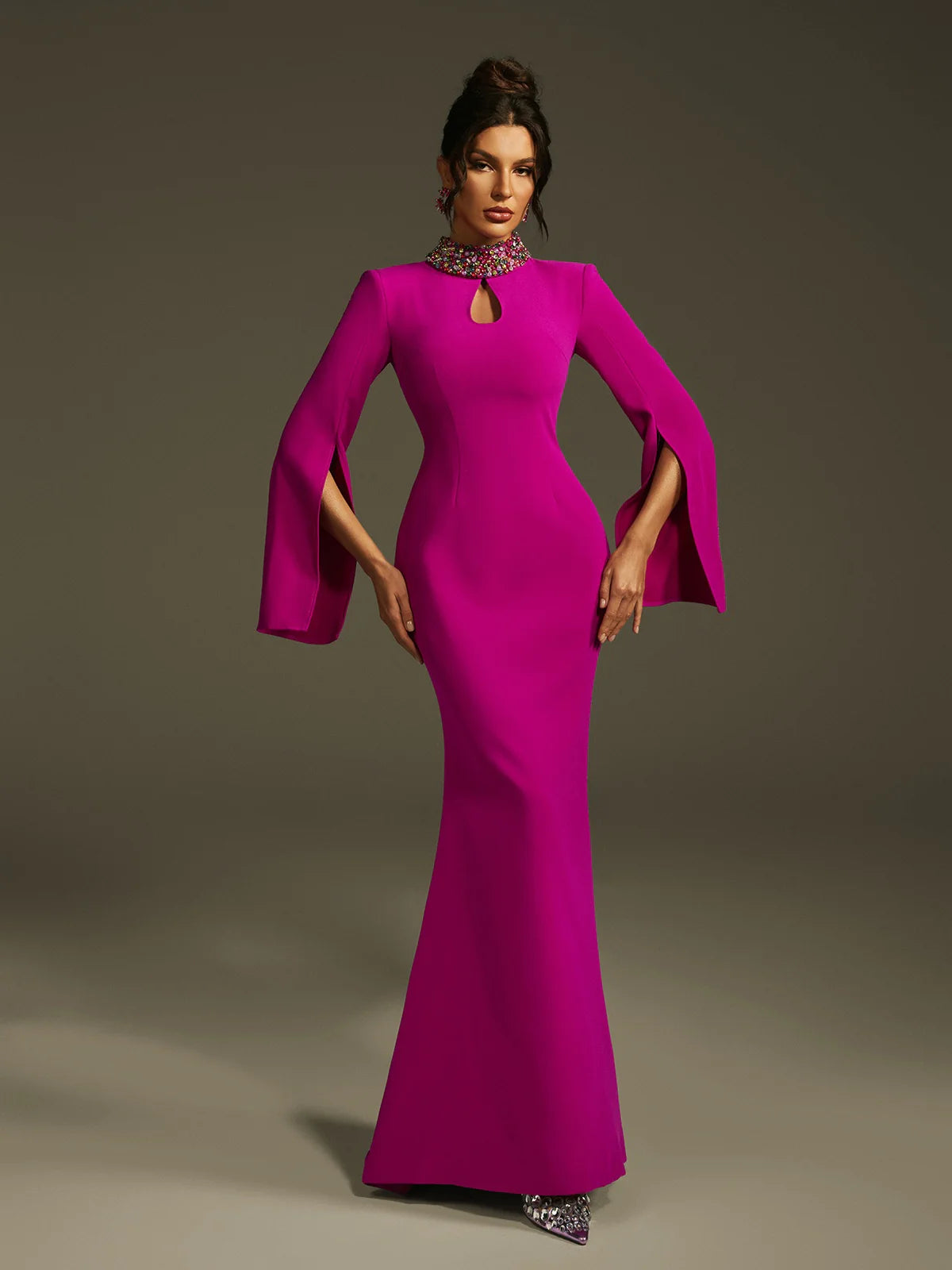 Aurora Crystal Collar Cape Gown