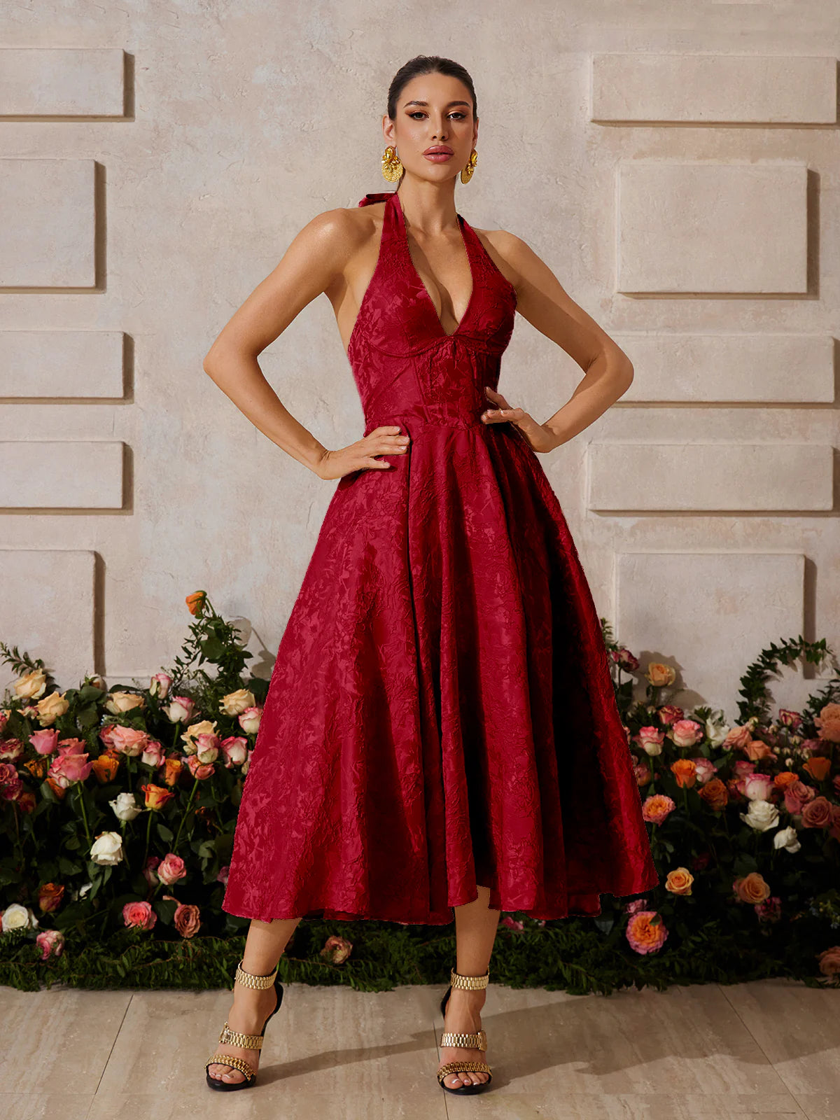 Rosalie Red Halter Midi Dress