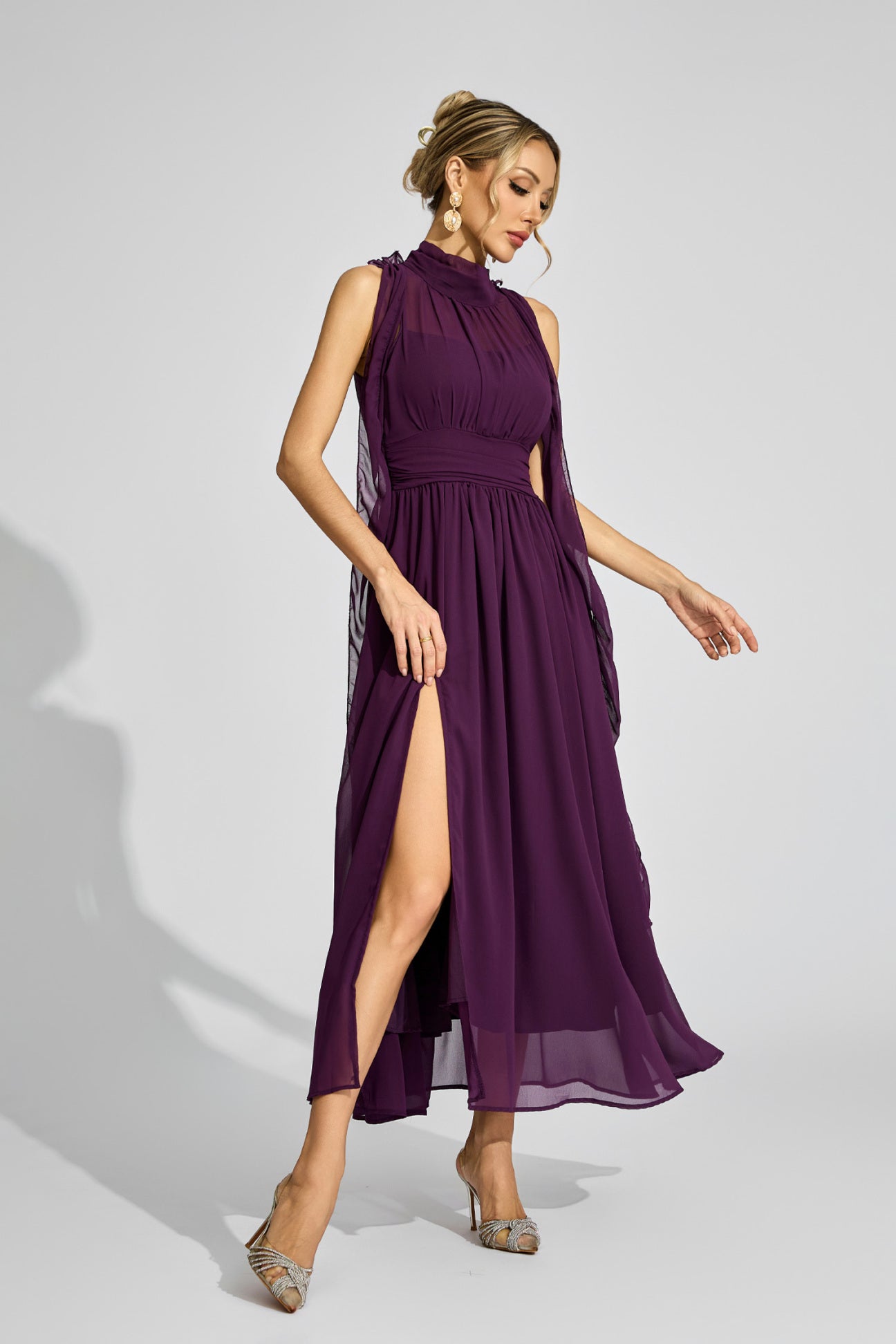 Violette Draped High-Neck Dress