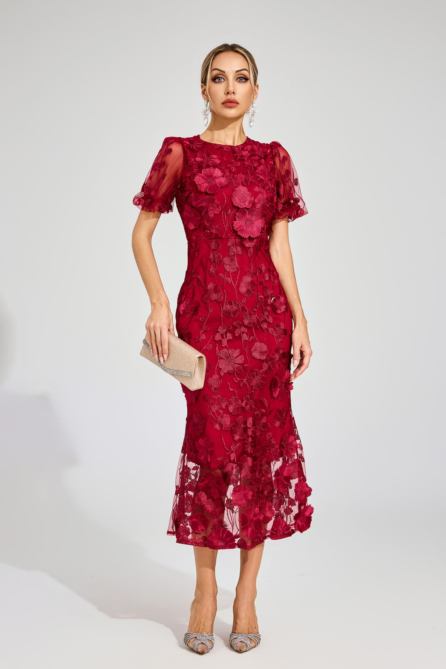 Soleil Bloom Flower Embroidered Midi Dress