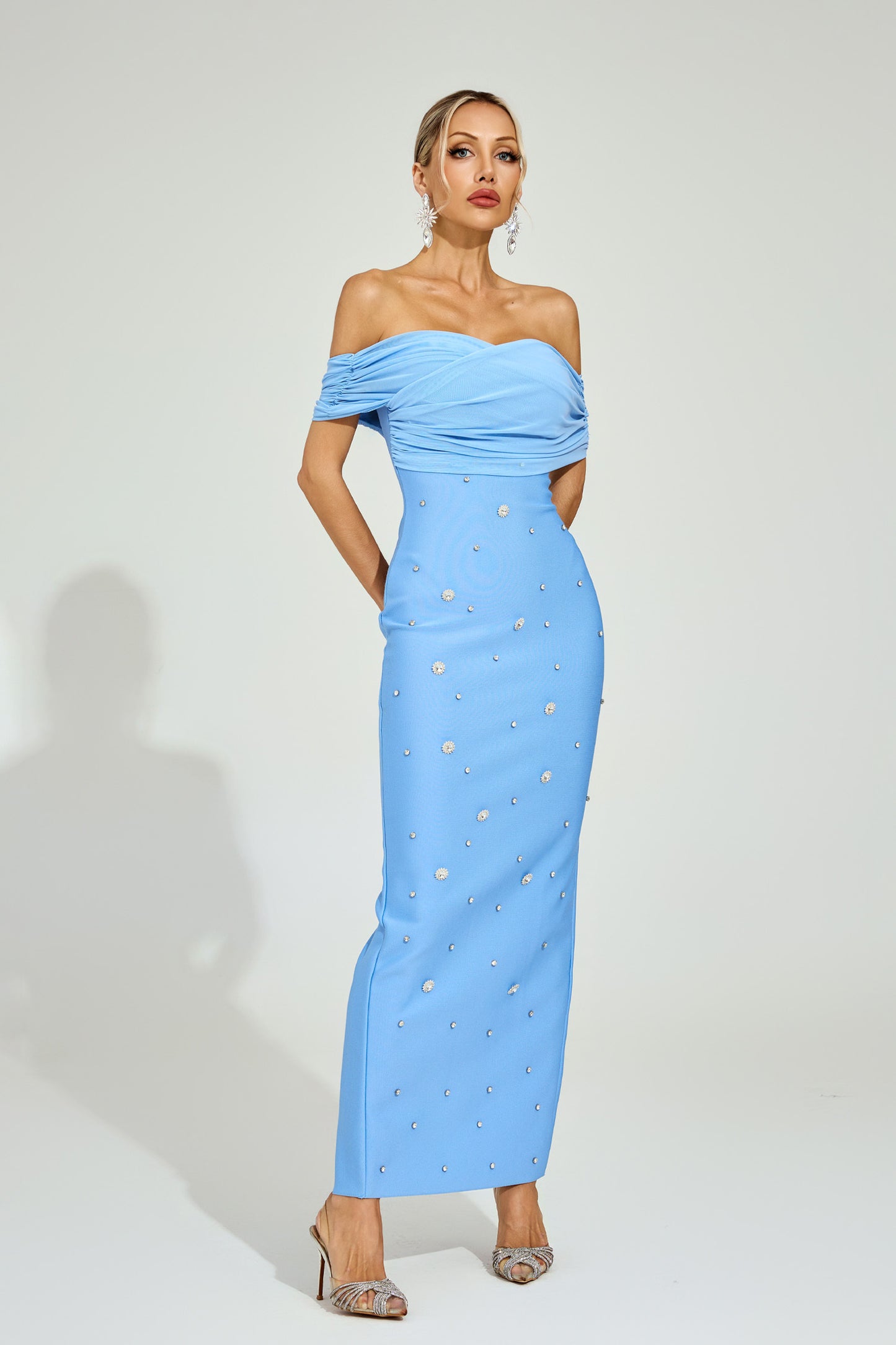 Azure Pearl Off-Shoulder Gown