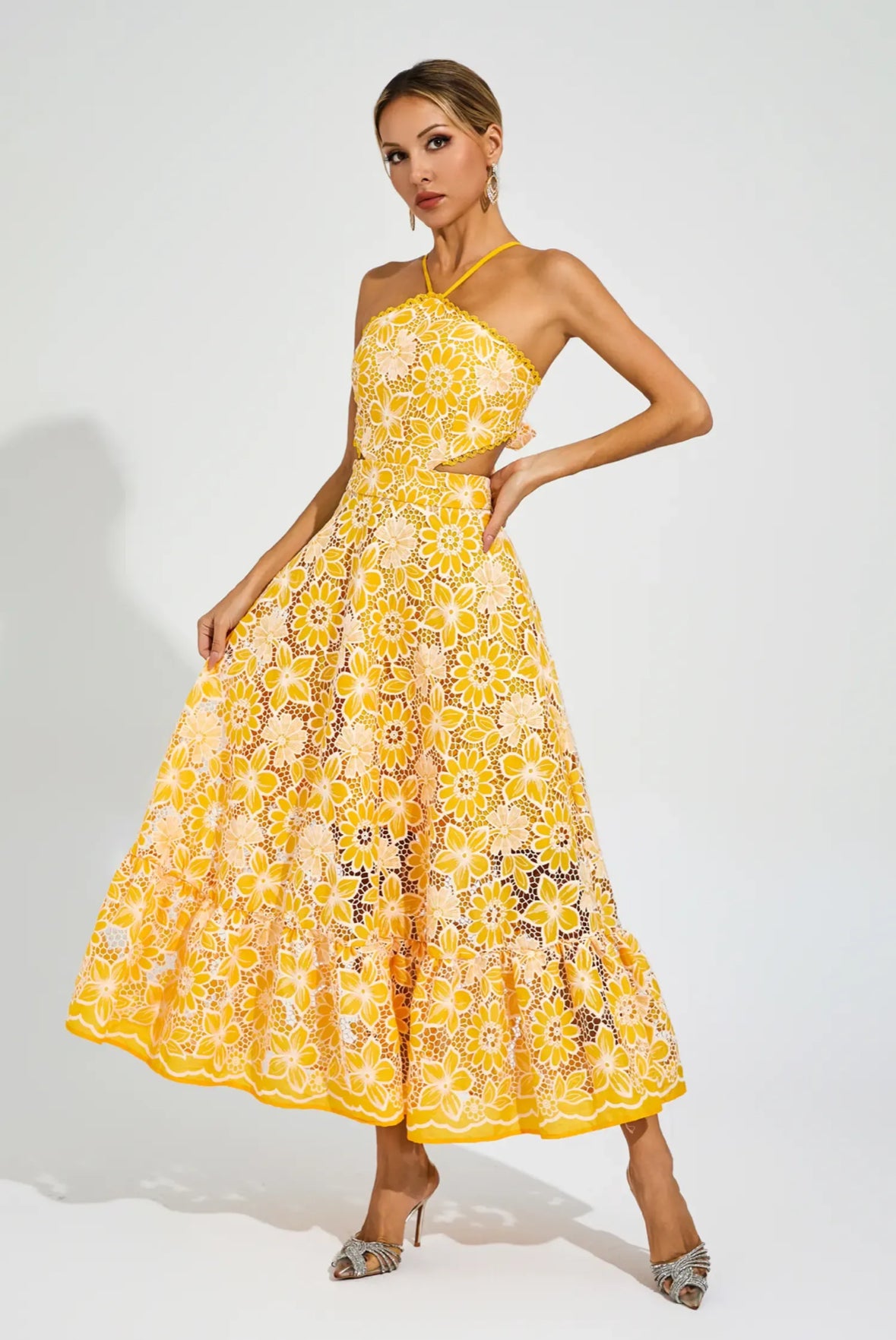 Fiora Embroidered Lace Midi Dress