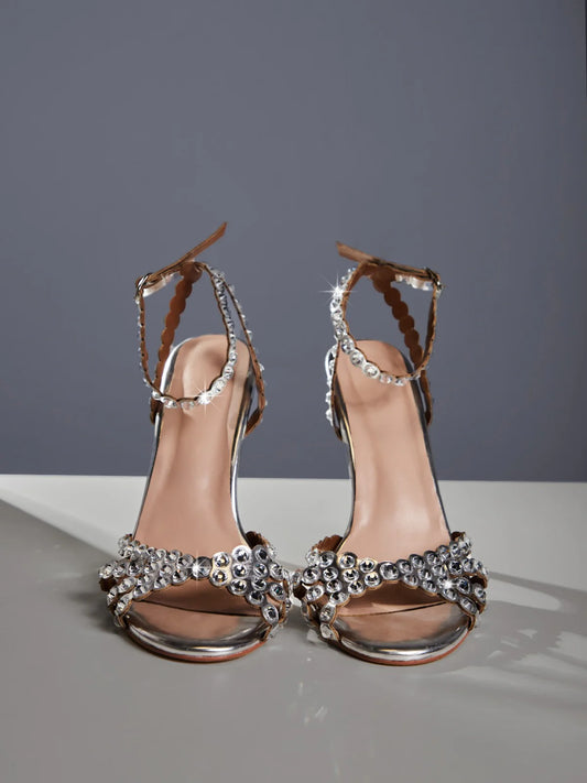 Rhinestone high heels sandals