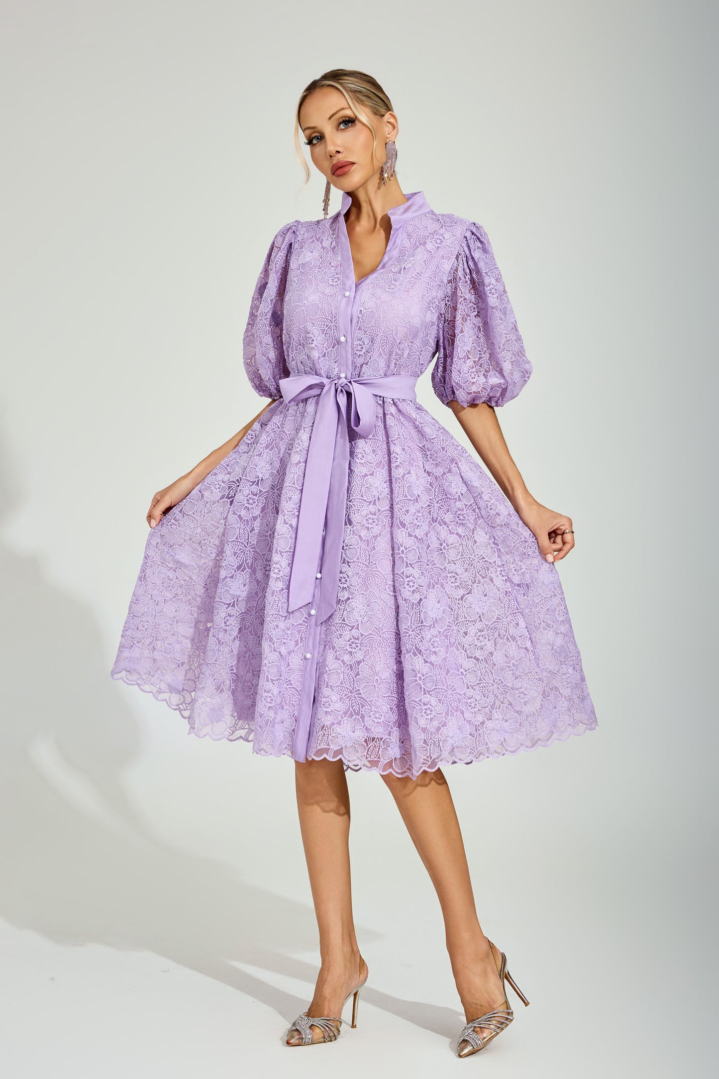 Lilac Bloom Lace Midi Dress