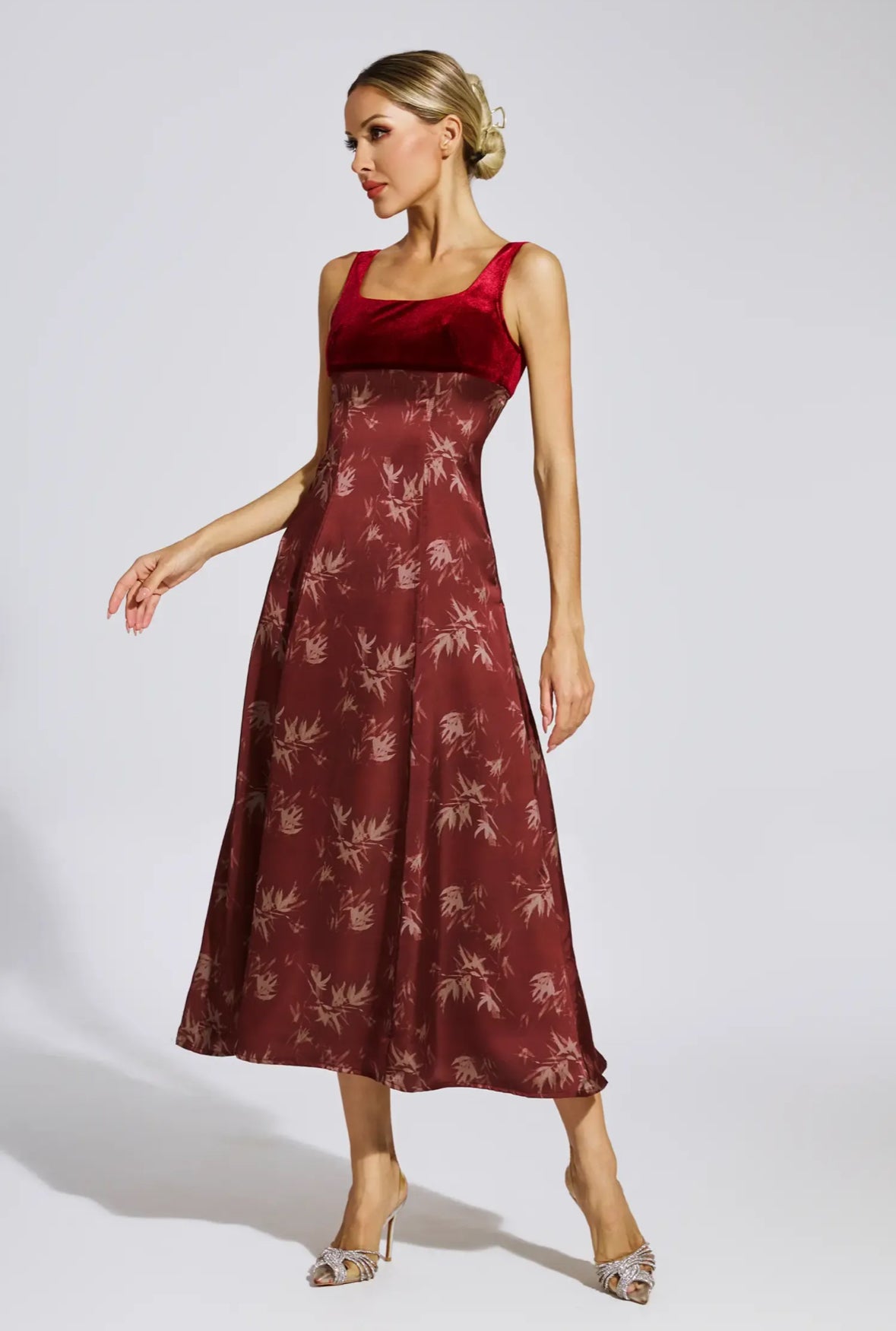 Red velvet midi dress