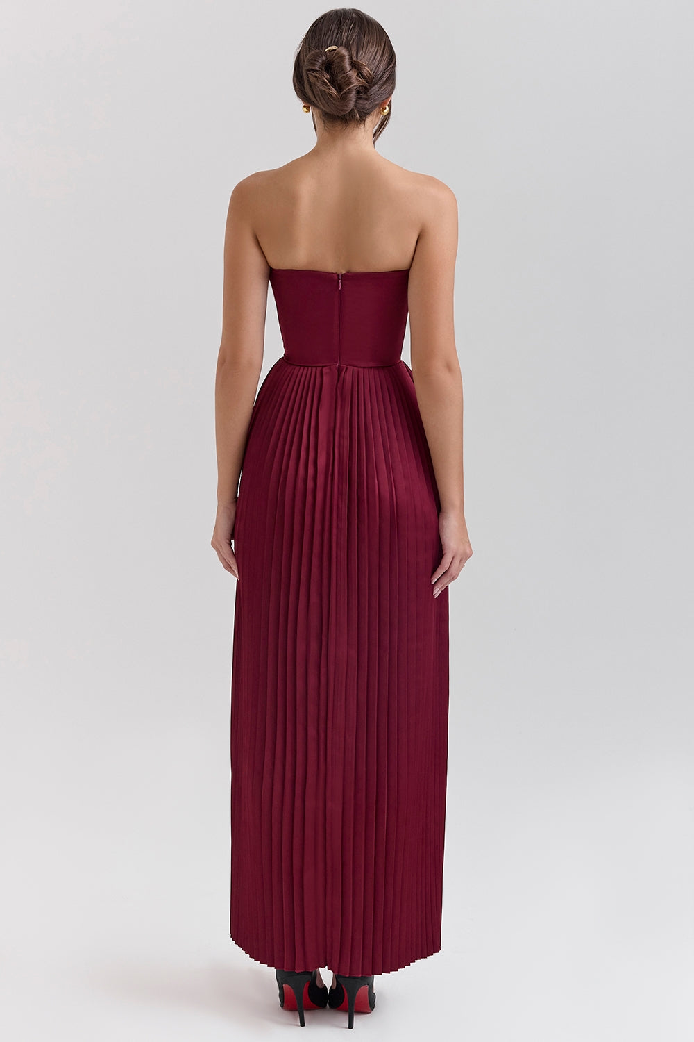Céleste Pleated Bustier Gown - Burgundy