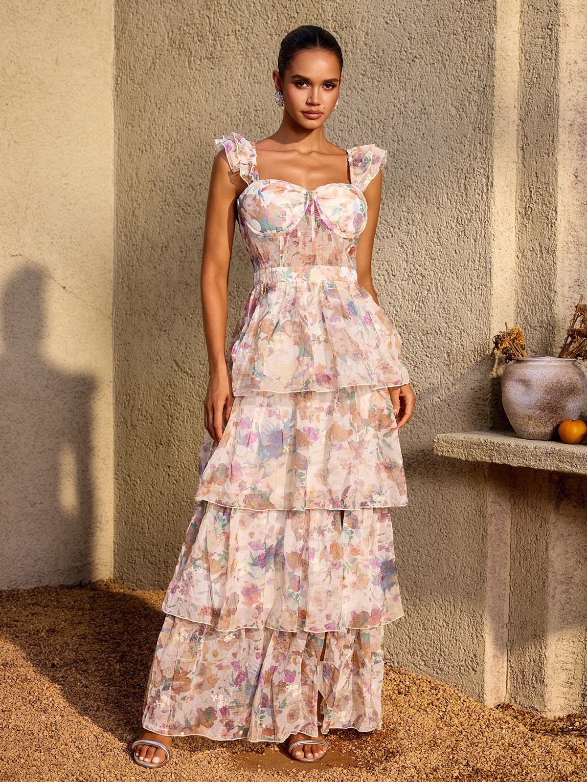 watercolor maxi dress Floral Mauve Byron & Barclay Cut from airy watercolor floral fabric Mila Watercolor Stripe Maxi Dress