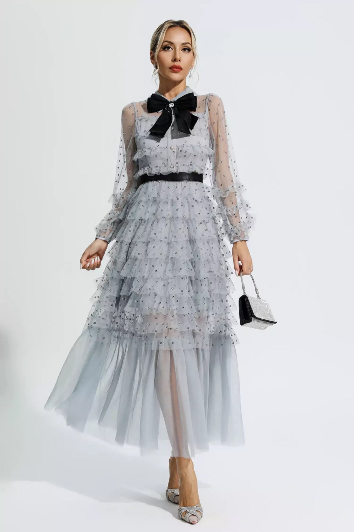 Black mesh maxi dress