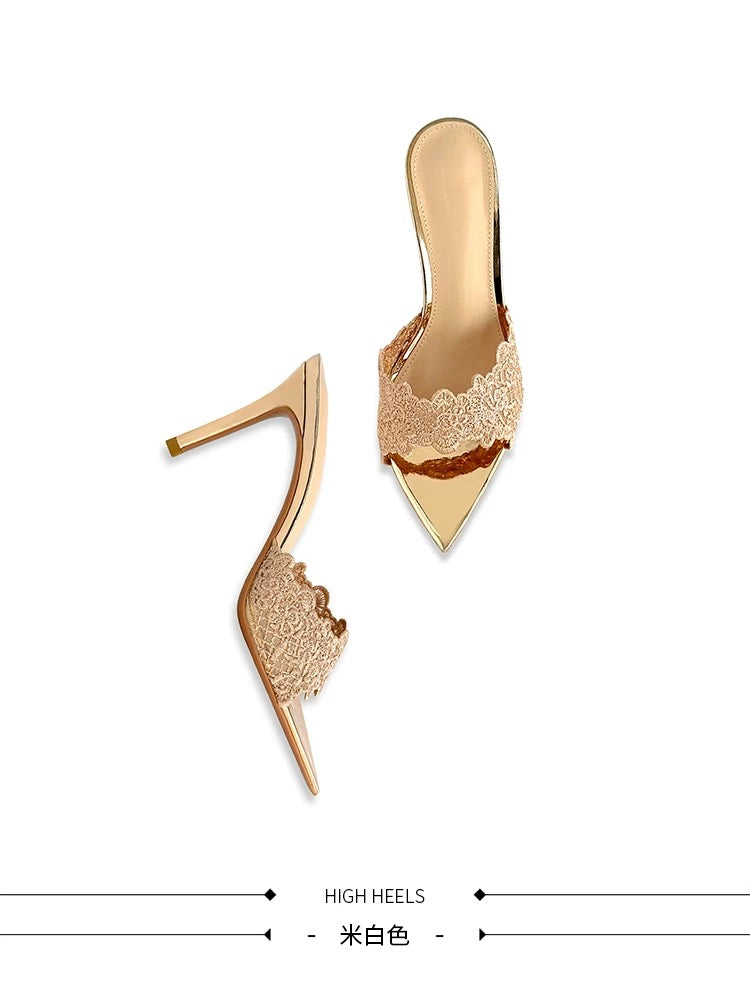 Midnight Lace Mule Heels