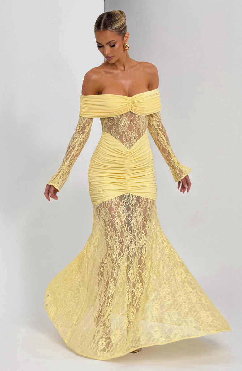 Amaya Ruched Lace Gown