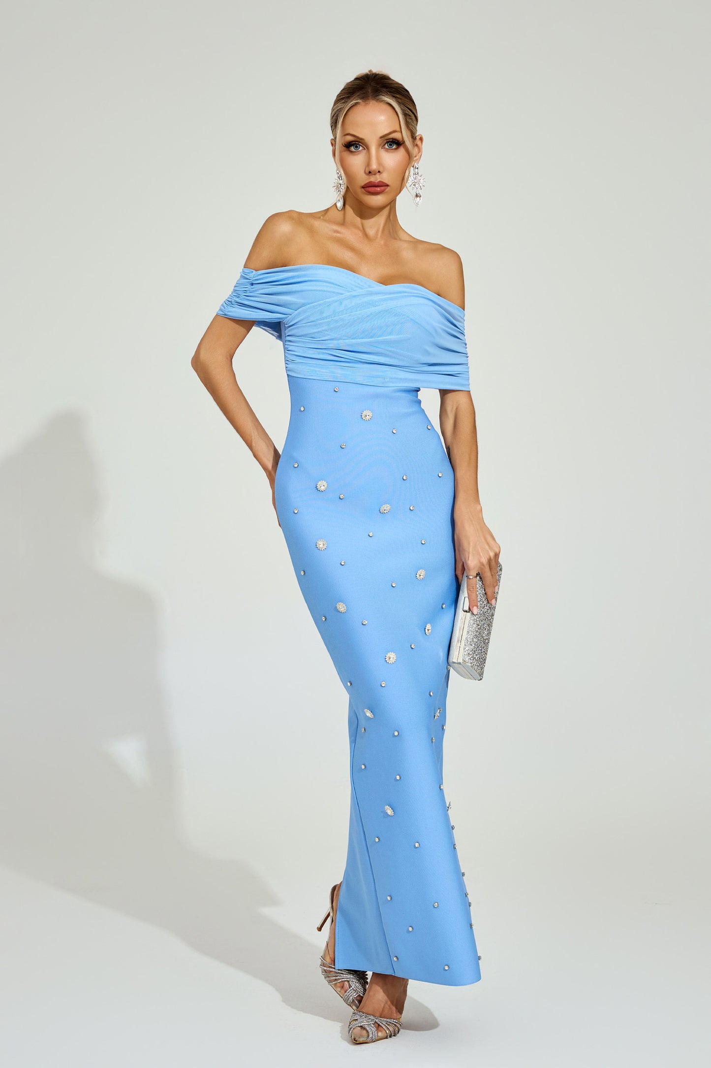 Azure Pearl Off-Shoulder Gown