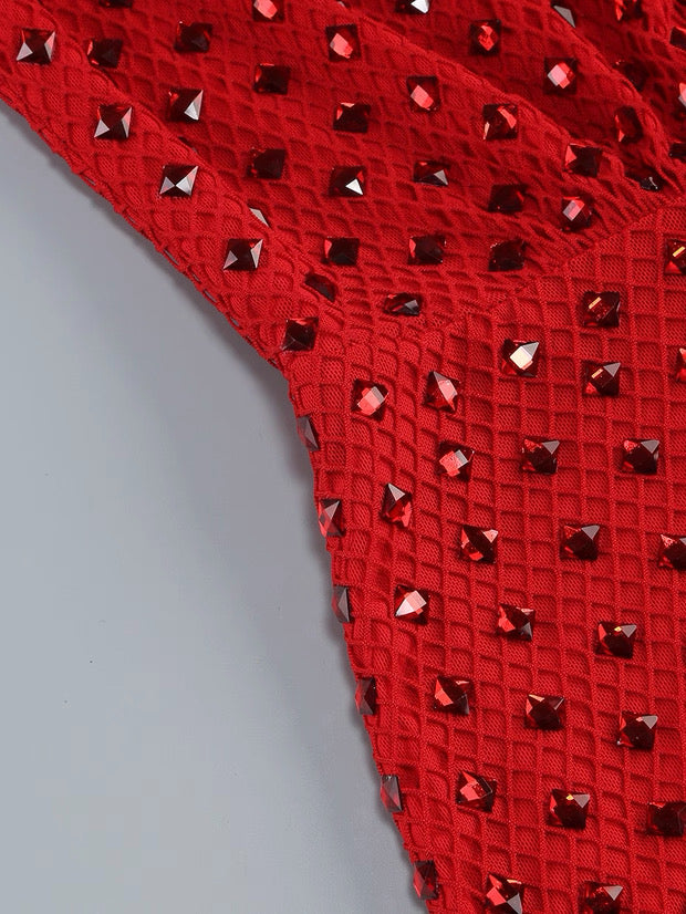 Scarlet Crystal Rose Midi Dress
