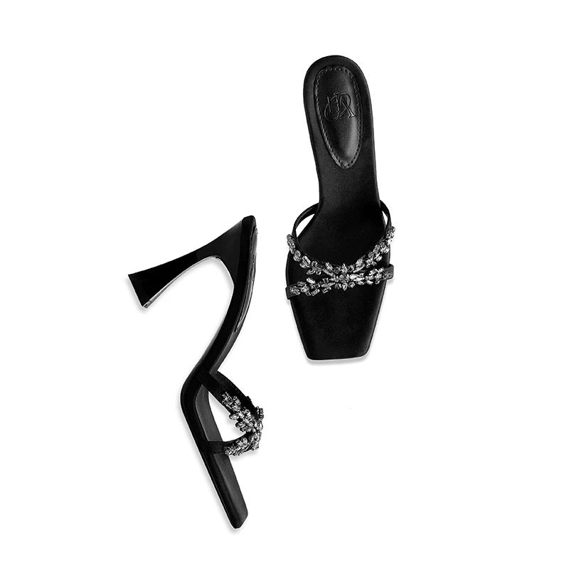 Amara Crystal Embellished Satin Mules