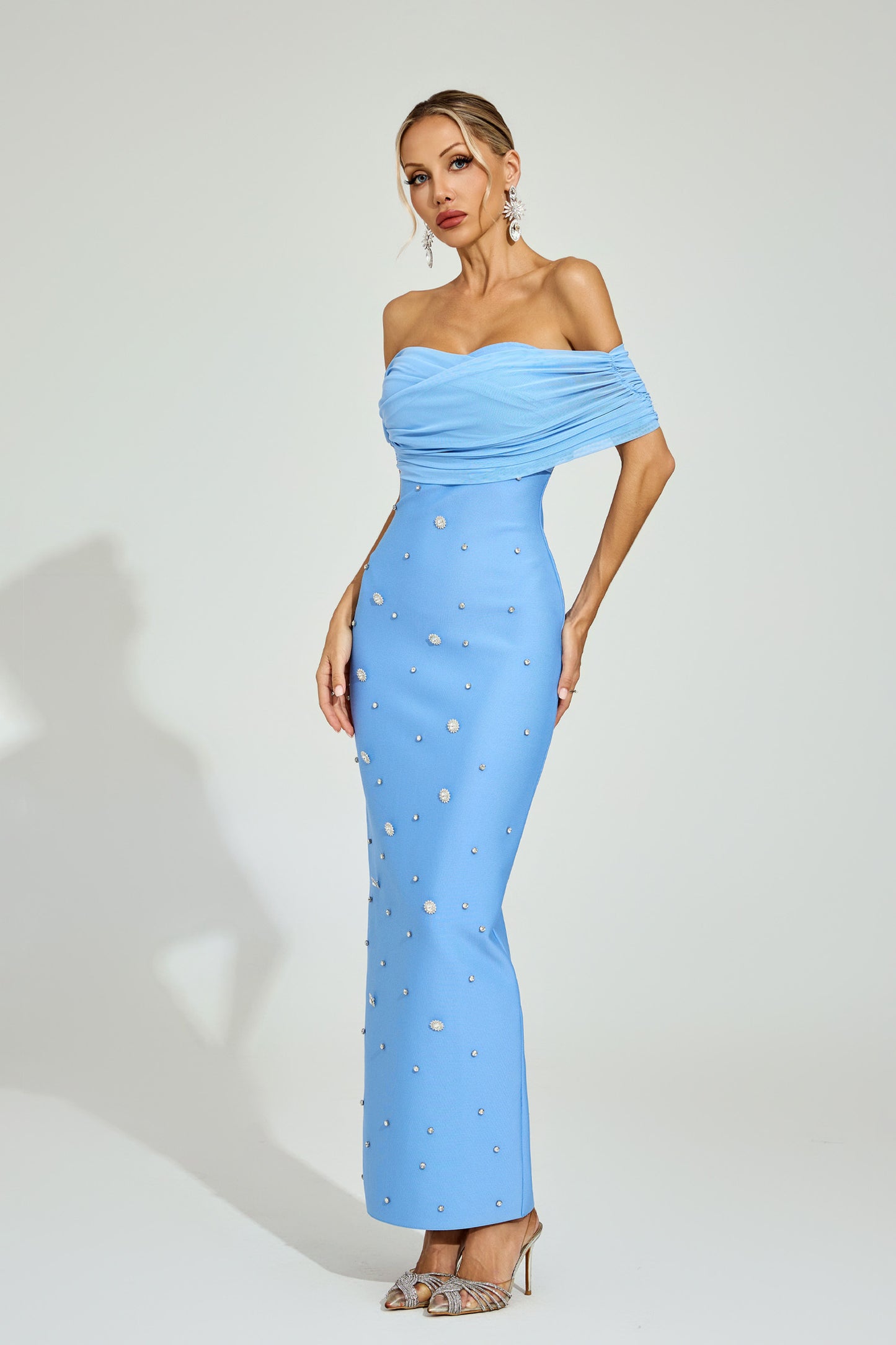 Azure Pearl Off-Shoulder Gown