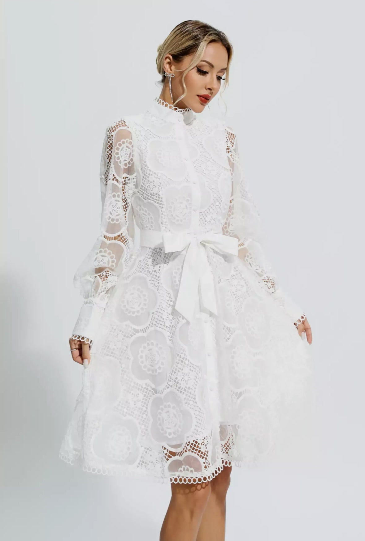 Floral lace tied mini dress