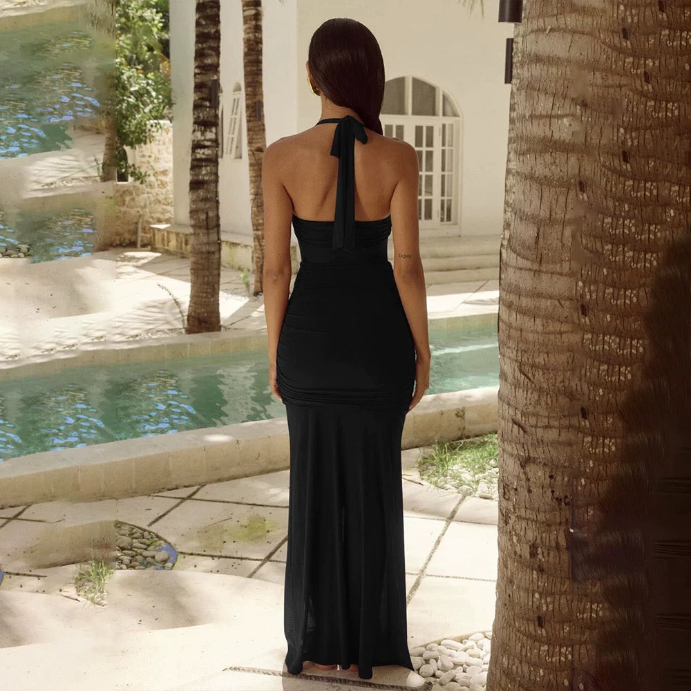 Valentina Sheer Halter Panel Gown
