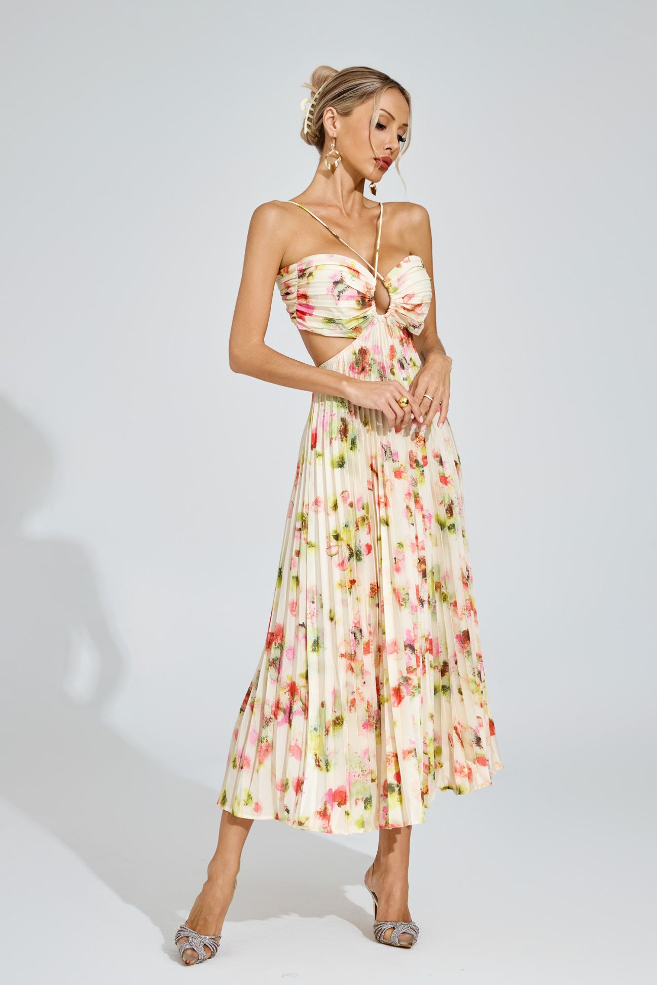 Fiorella Pleated Floral Midi Dress
