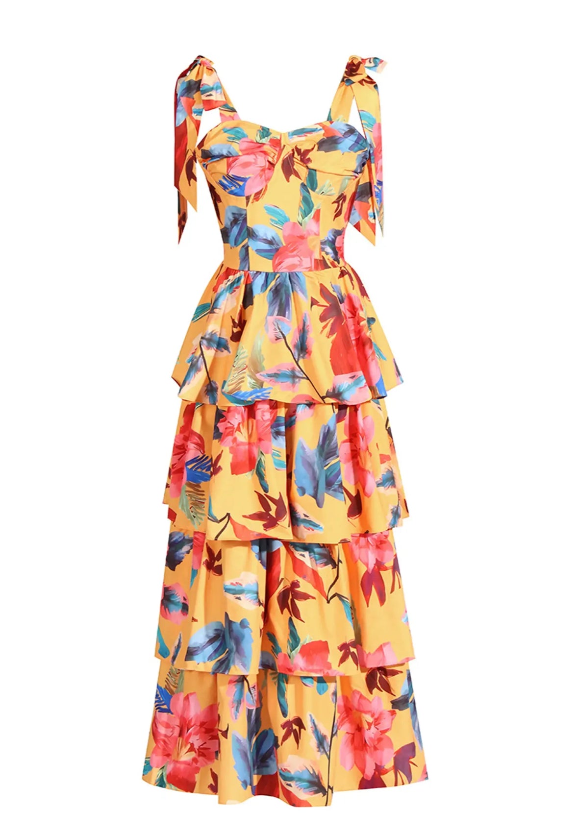 Floral tiered slip midi dress
