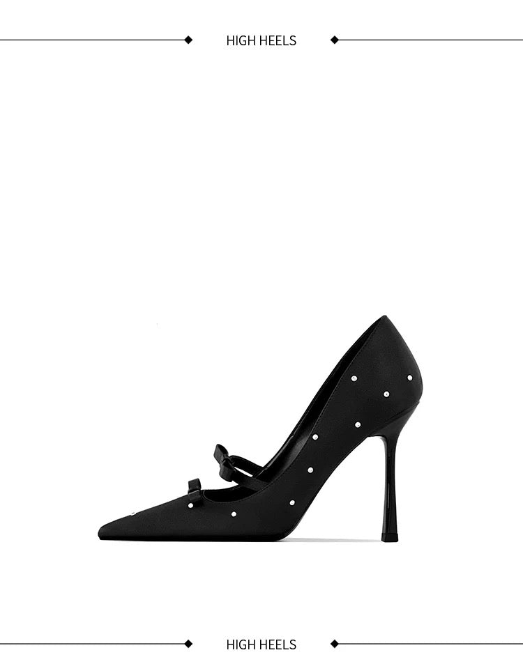 Noir Dot Bow-Accent Stiletto Pumps