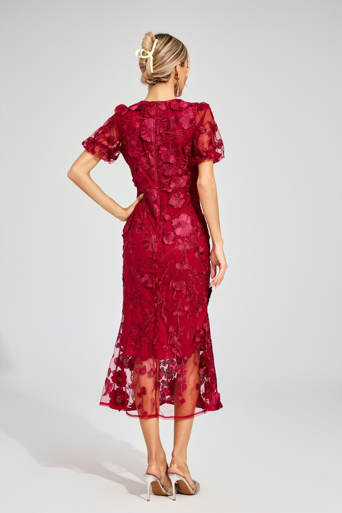 Soleil Bloom Flower Embroidered Midi Dress