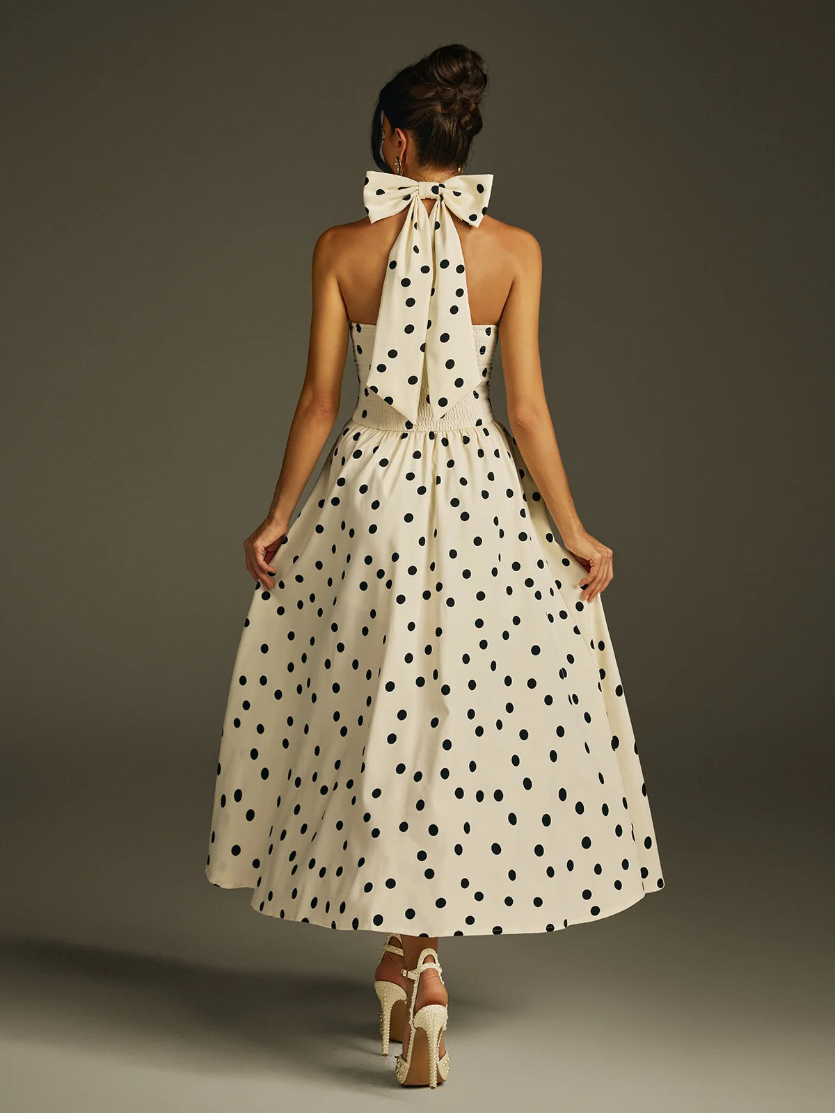 Colette Polka Bow Halter Midi Dress
