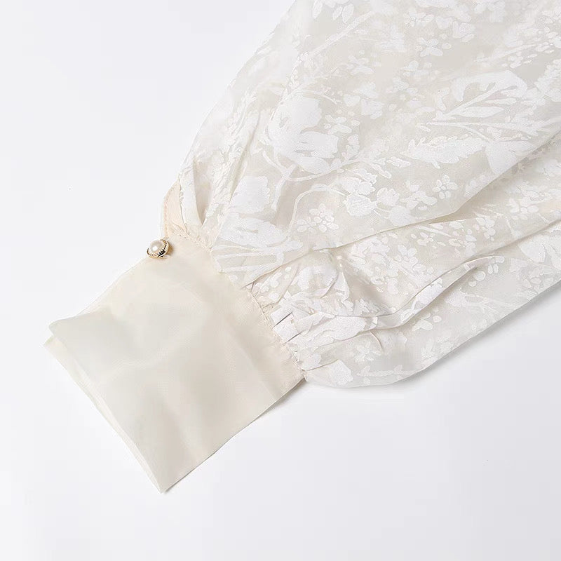 Semi Sheer Embroidered Wrap Blouse – Ivory