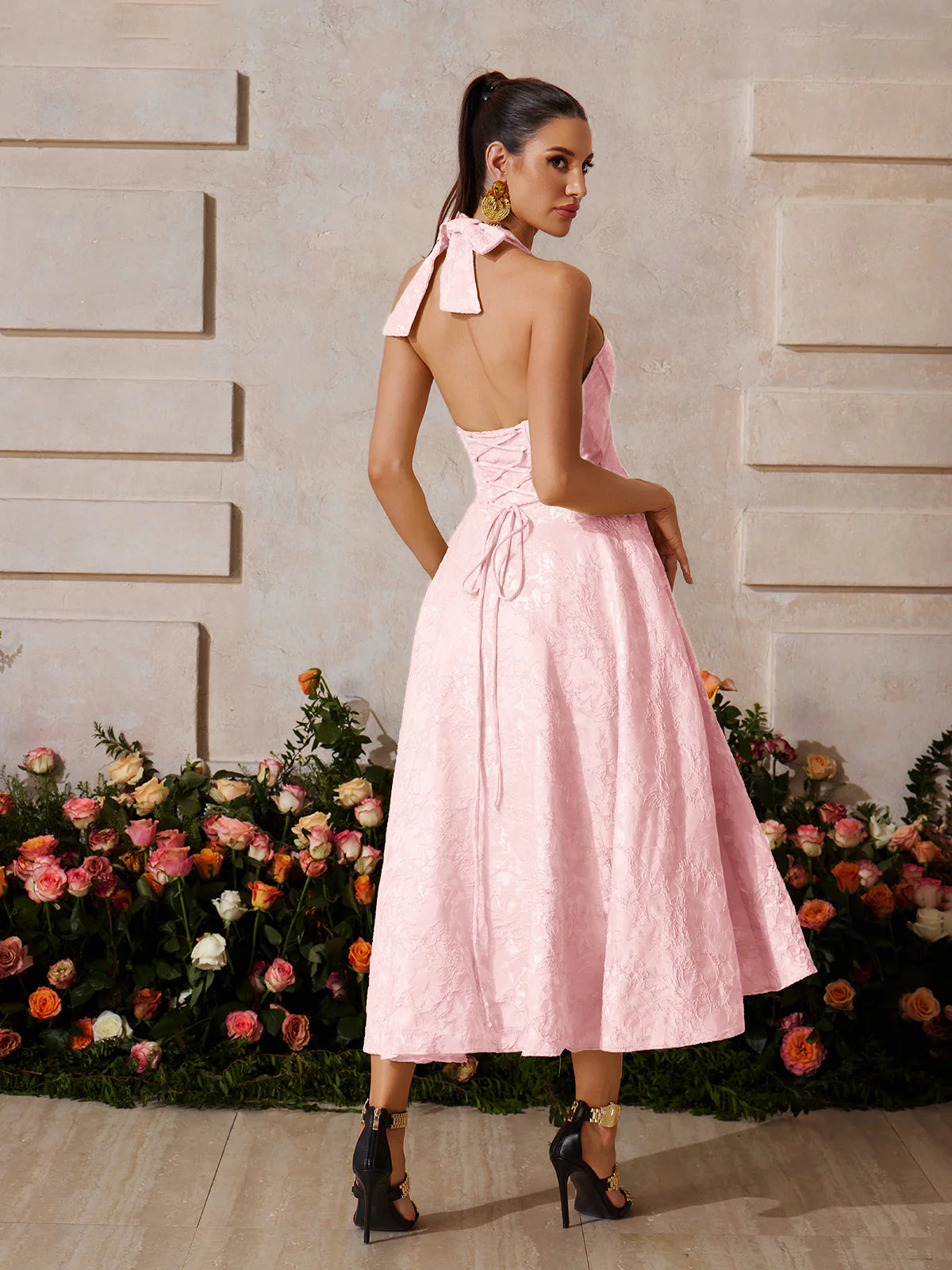 Rosalie Pink Halter Midi Dress