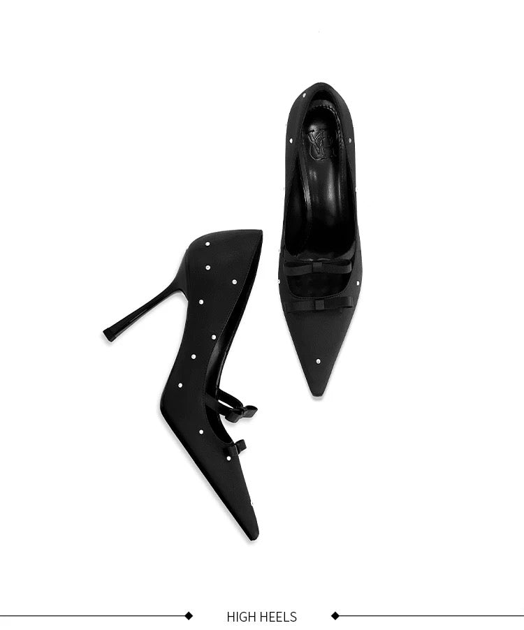 Noir Dot Bow-Accent Stiletto Pumps