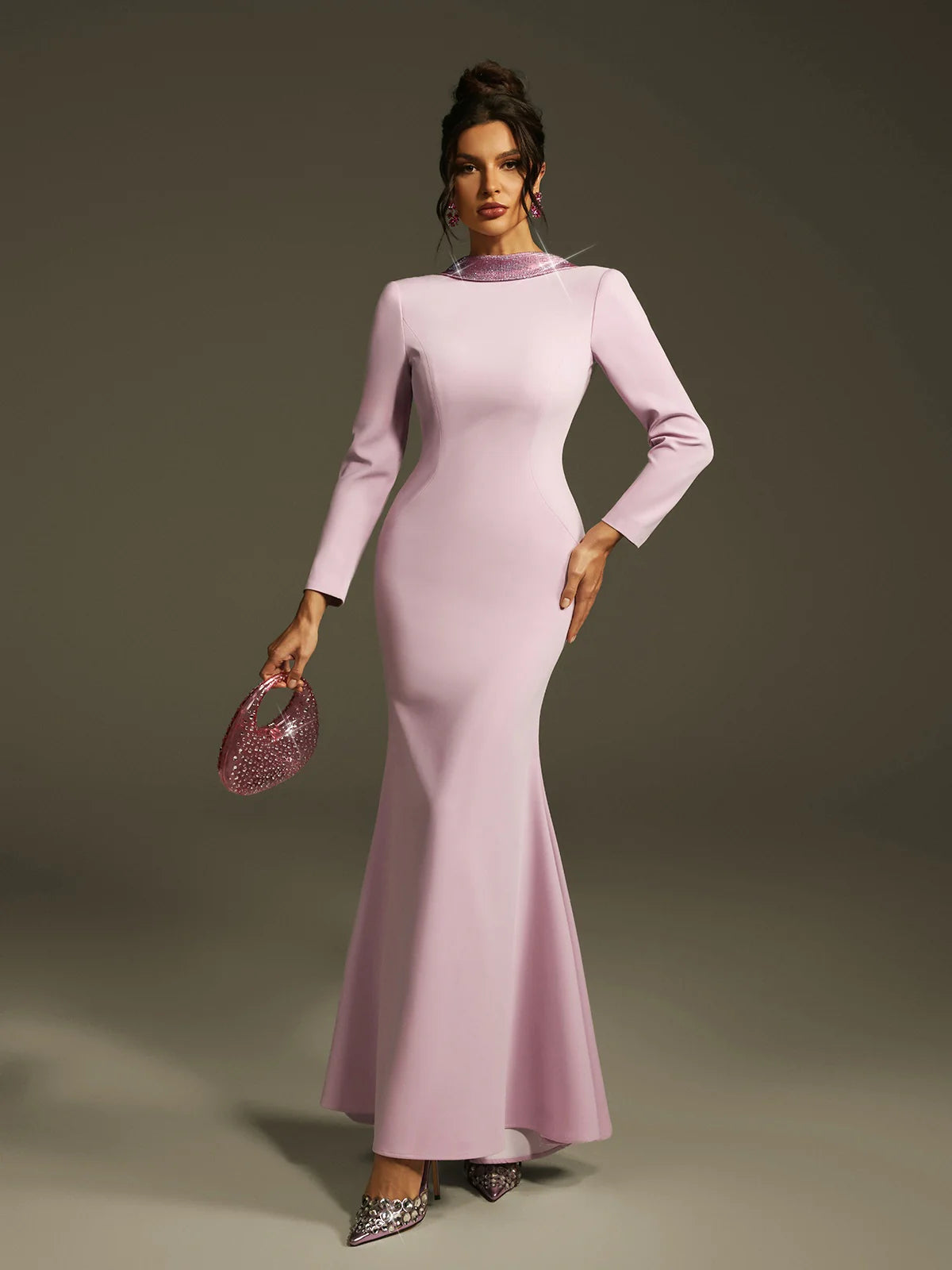 Lilac Crystal Rose Backless Gown